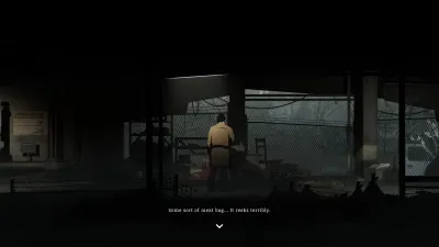 An insect-like creature crouched over a body in a dark interior