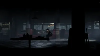 A dark diner interior at night