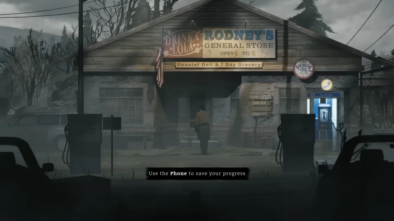 Rodney’s General Store — the demo’s dialogue tells you to use the phone to save