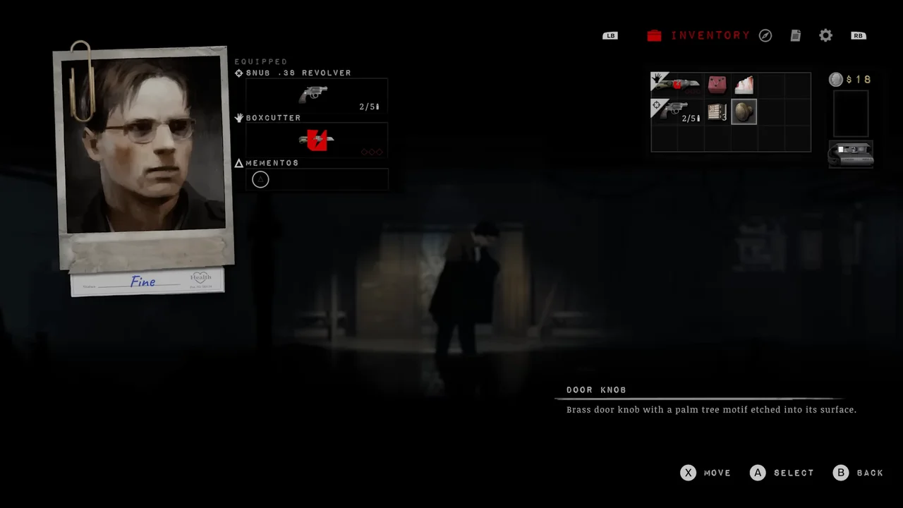 The inventory screen showing Red’s portrait and the .36 revolver’s condition — demo footage